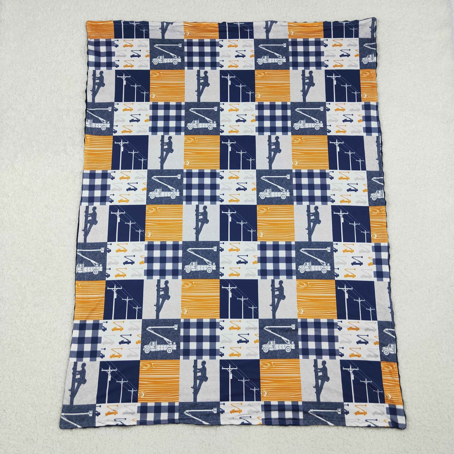 RTS NO MOQ（In Stock) BL0075 Cableman orange and blue plaid baby blanket