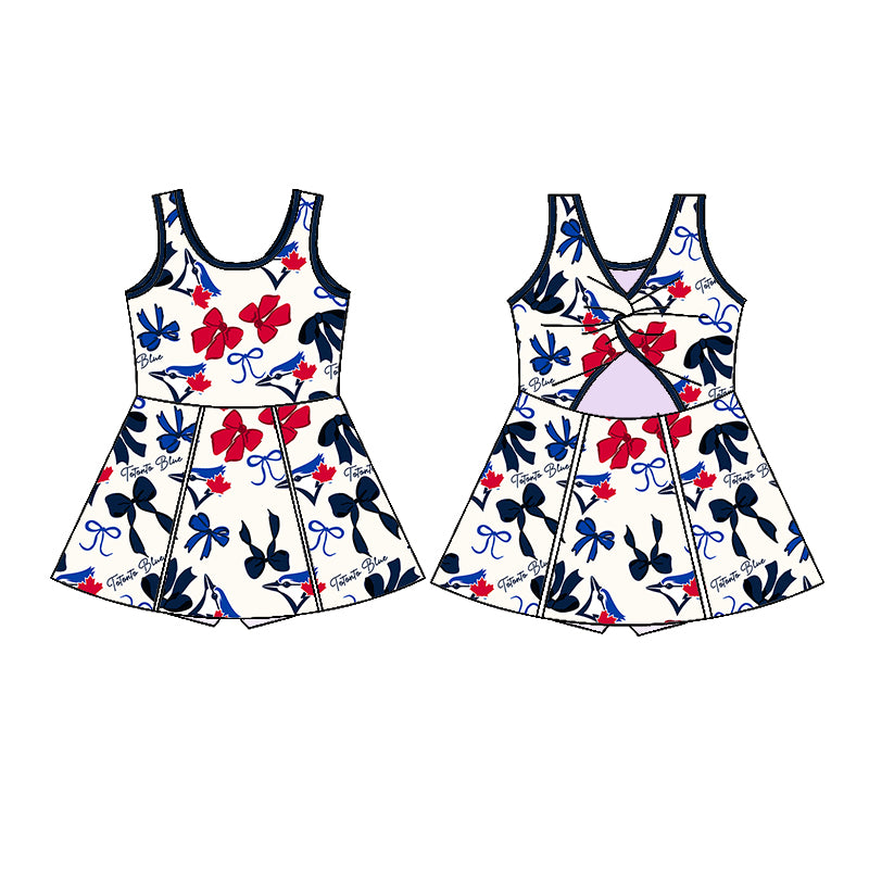 Custom moq 5 mix sizes summer teams baby girls clothes team blue short sleeve skirts shorts sets dress 1 and dress 2 and dress 3 and dress 4-25.5.19