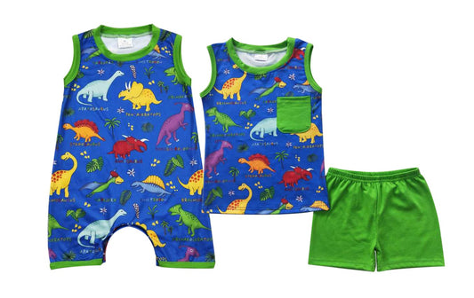 Baby boys dinosaur print, dark blue Sibling Sister Clothes Sets