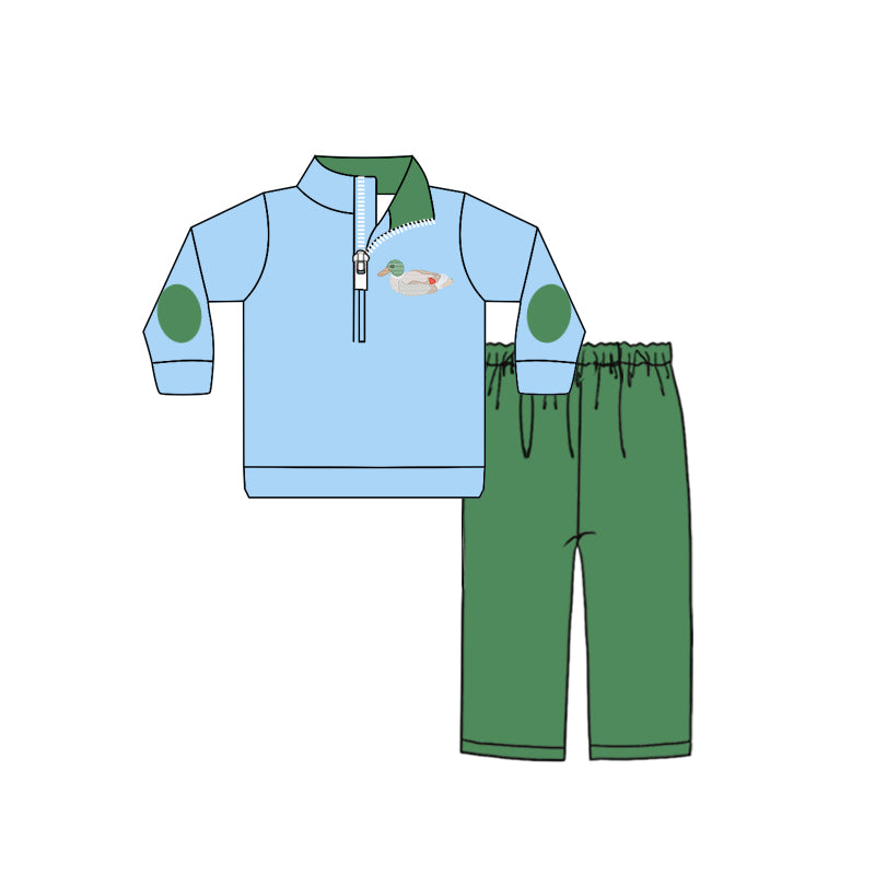 9.27 custom each style moq 5eta 4-6week baby boys clothes duck blue and green long sleeve pants sets