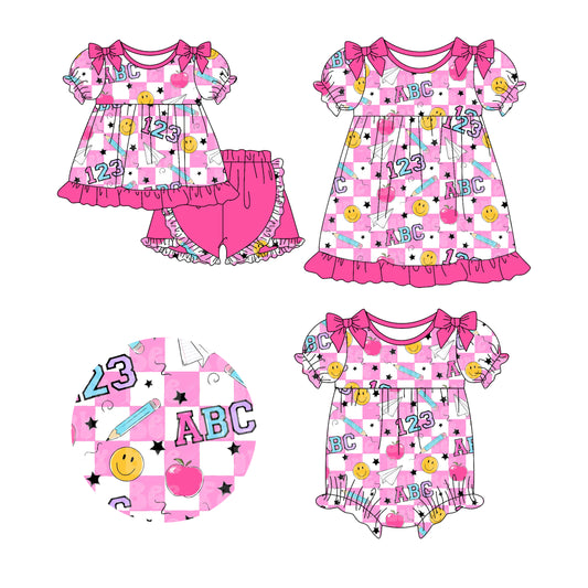 26.1.2 custom each style moq 5 eta 6-8week Sibling Sister 123 baby short sleeve shorts sets and romper and dress match design