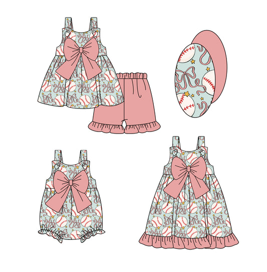 25.12.4 custom each style moq 5 eta 6-8week Sibling Siste baseball baby short sleeve shorts sets and romper and dress match design