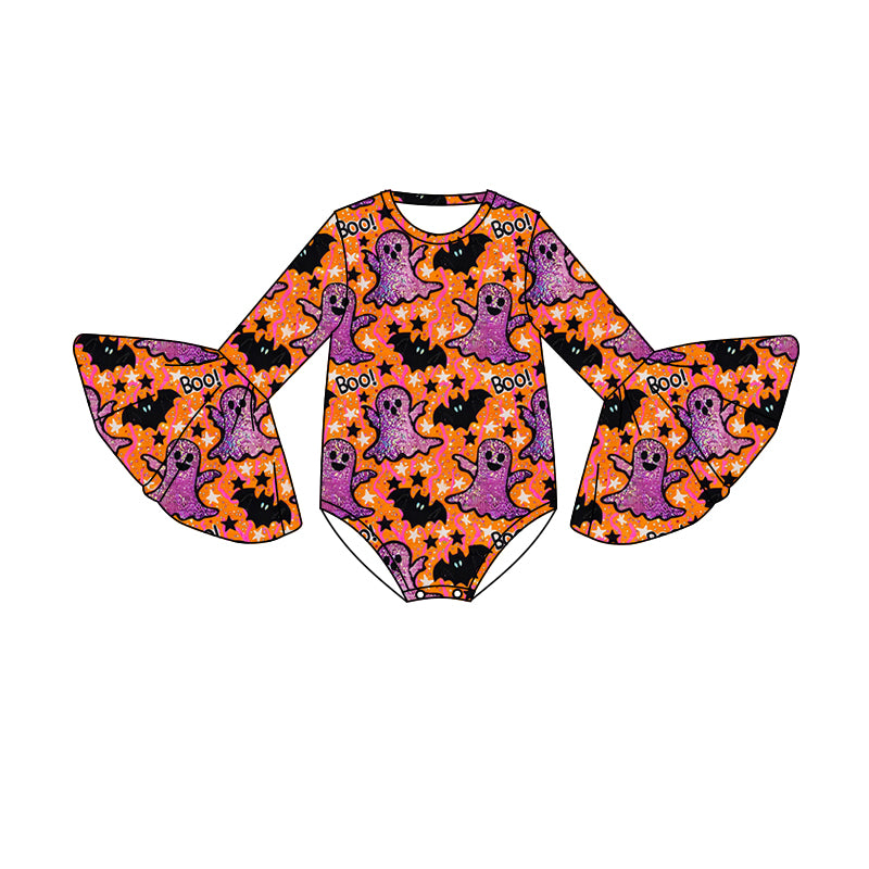 5.7custom each style moq 5eta 4-5week Sibling Sister Halloween ghost prints purple and orange girls and boys outfits and baby romper  match family design