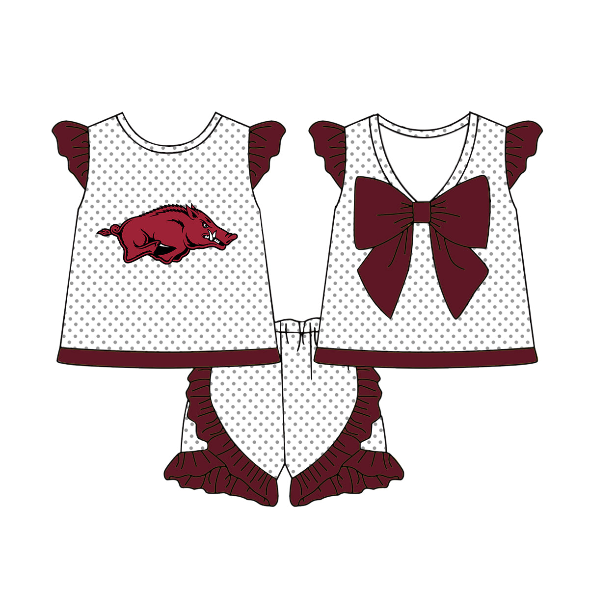Custom summer teams baby girls clothes team brick red sets dress top-25.5.5