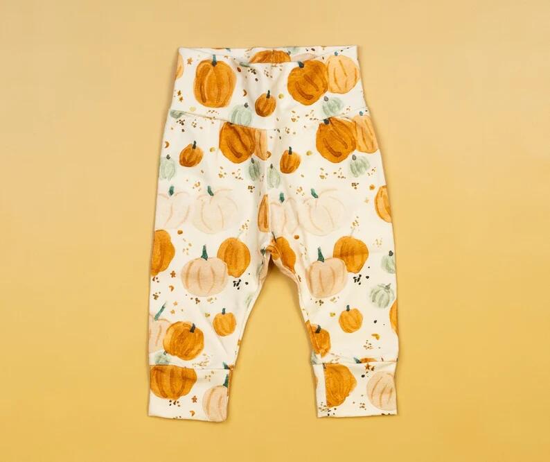 5.15custom each style moq 5eta 4-5week Autumn Harvest Pumpkin print beige trousers