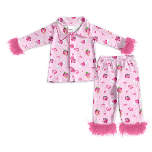 25.11.25 custom each style moq 5 eta 6-8week Sibling Sisters love strawberry bow plush baby girl clothes long sleeve pants sets