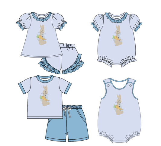 25.11.29 custom each style moq 5 eta 6-8week Sibling Sister easter baby short sleeve shorts sets 2 and romper 2 match design
