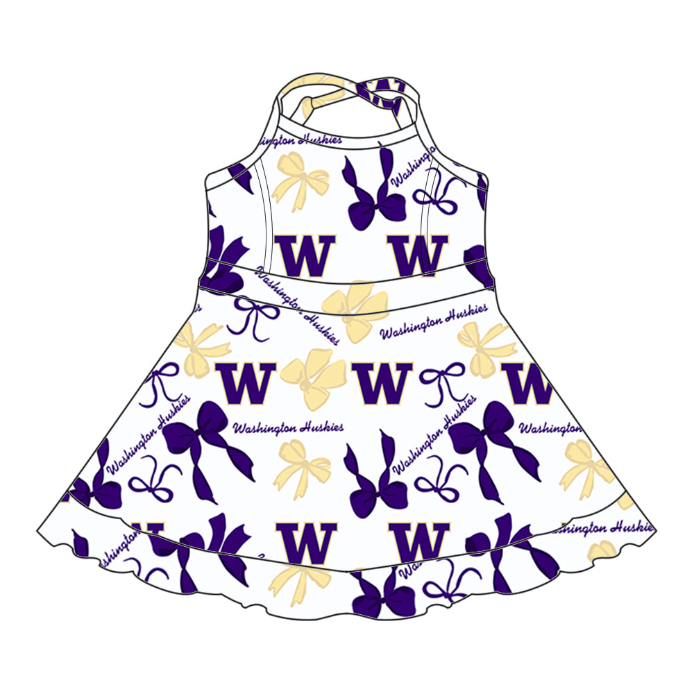 Custom moq 5 mix sizes summer teams baby girls clothes team purple short sleeve skirts shorts sets dress 1 and dress 2 and dress 3 and dress 4-25.5.26