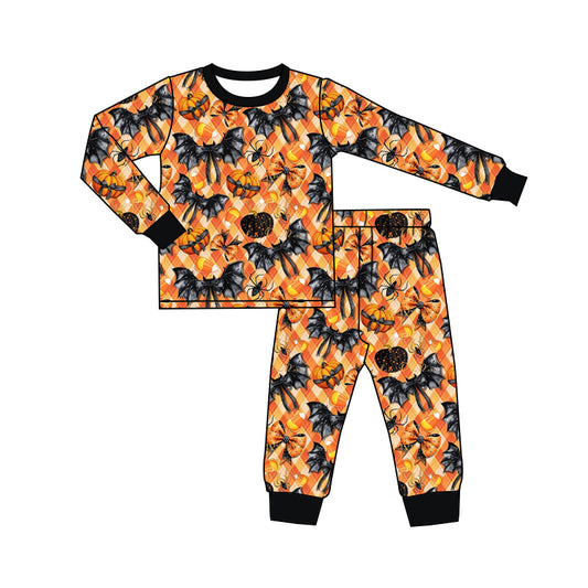 8.10 custom each style moq 5eta 4-6week Sibling Sister pumpkin bow orange baby girl sets and dress and rompers match family design