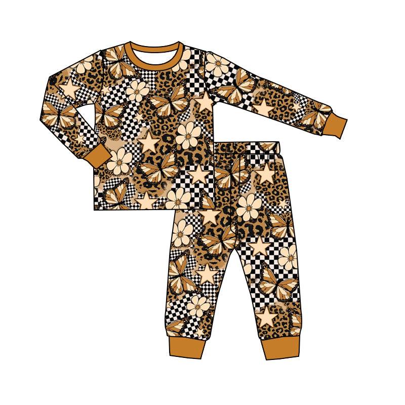 5.14custom each style moq 5eta 4-5week Sibling Sister Stars Flowers Butterfly Leopard Print prints brown boys outfits and baby romper match family design