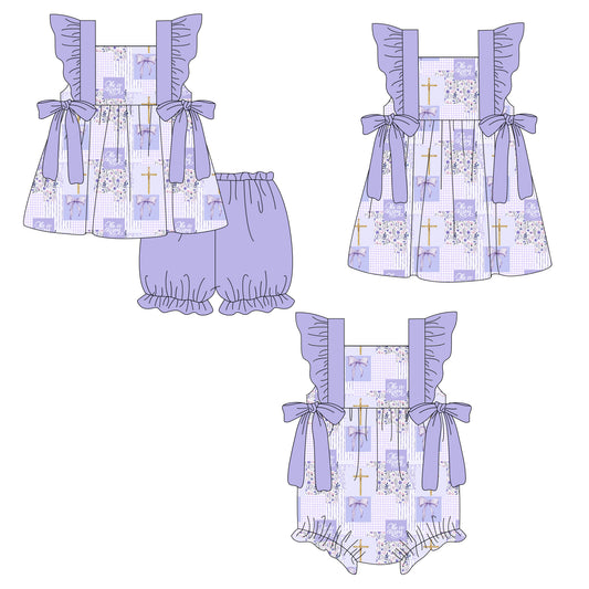 26.1.3 custom each style moq 5 eta 6-8week Sibling Sister easter floral bow baby short sleeve shorts sets and romper and dress match design
