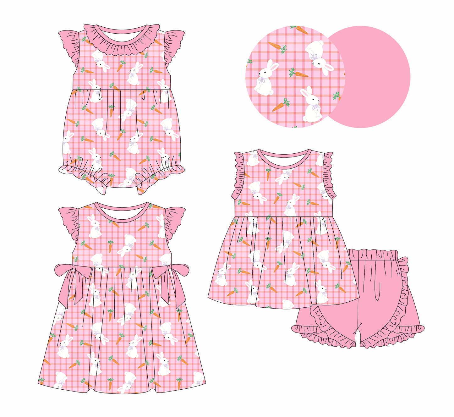 26.1.6 custom each style moq 5 eta 6-8week Sibling Sister easter baby short sleeve shorts sets and romper and dress match design