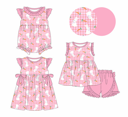 26.1.6 custom each style moq 5 eta 6-8week Sibling Sister easter baby short sleeve shorts sets and romper and dress match design