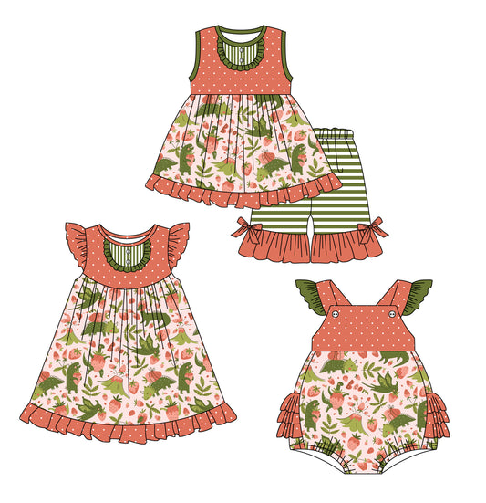 1.4 custom each style moq 5eta 4-6week Sibling Sistes baby girl short sleeve shorts sets and dress and rompers match family design