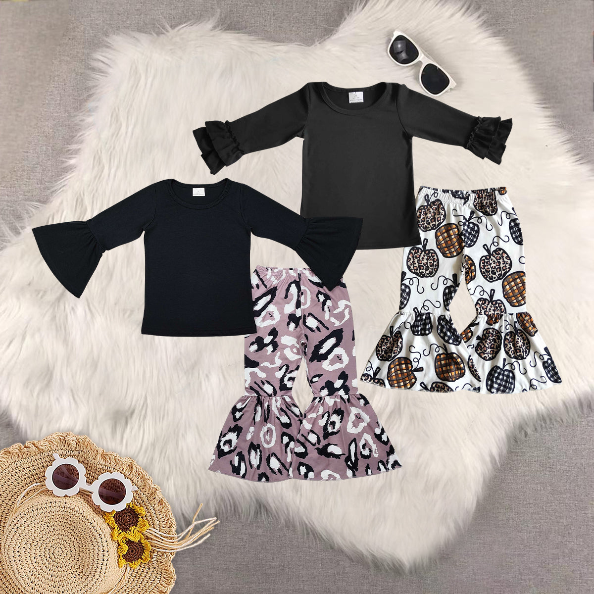 RTS NO MOQ Sibling Baby Girls halloween Long Sleeve Pants Set