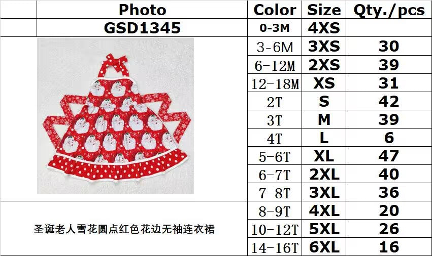 RTS no moq GSD1345 Santa Claus Snowflake Polka Dot Red Lace Sleeveless Dress