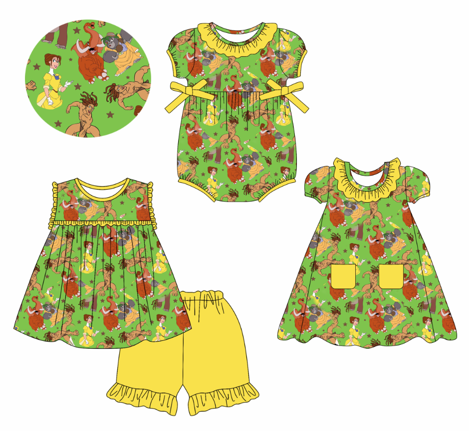 Custom summer cartoon baby girls clothes sets dress romper