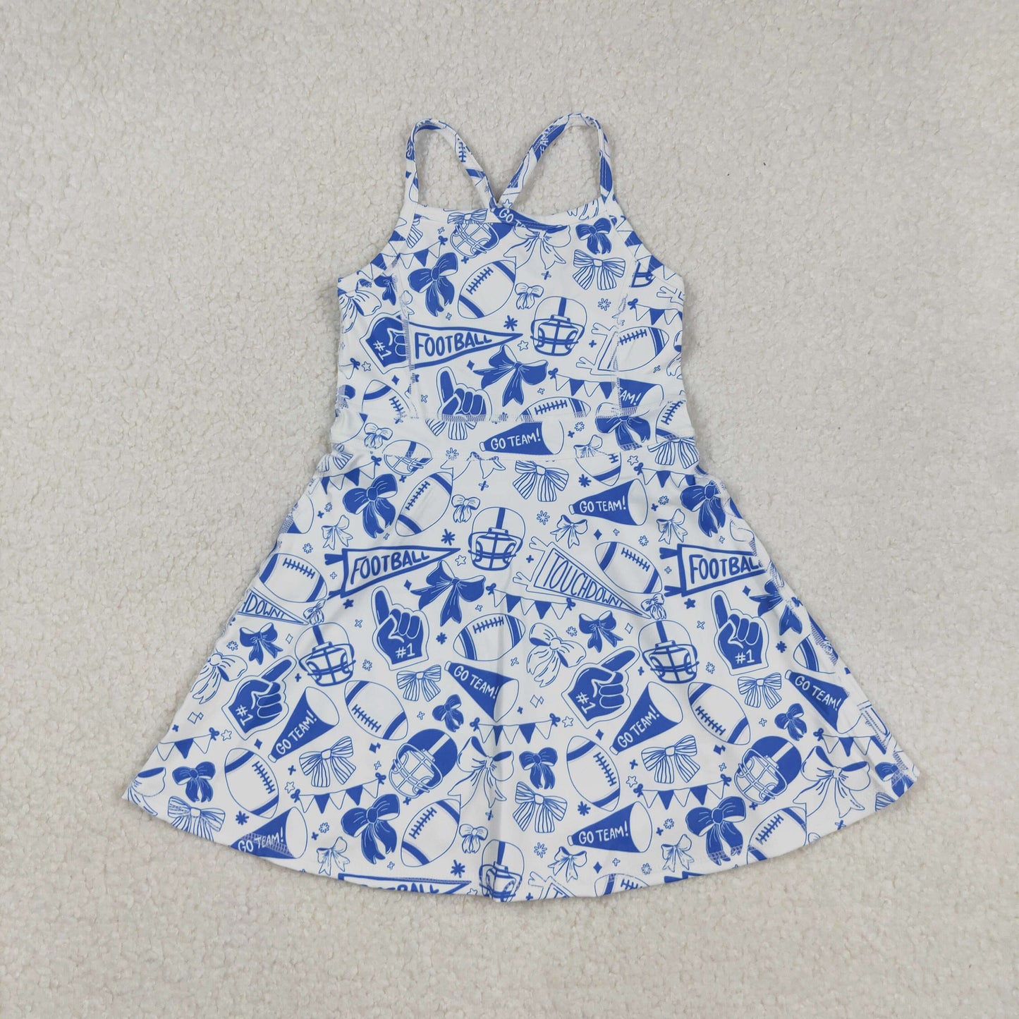 RTS NO MOQ（In Stock) GSD2778 Football flared gray-blue bow pattern yoga sleeveless dress