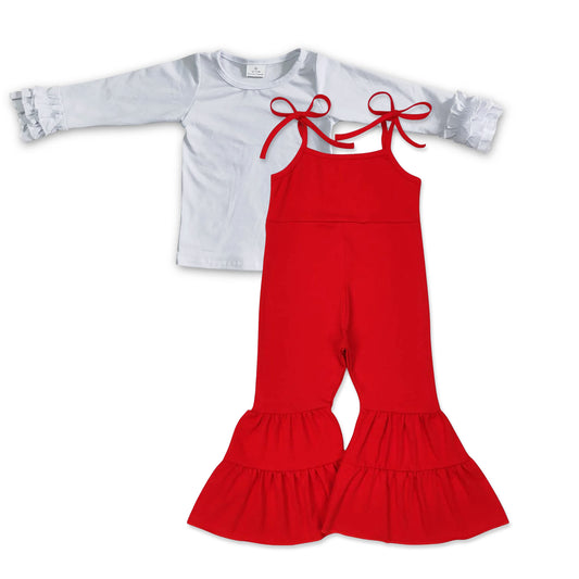 SR0450 Red suspender jumpsuit with white