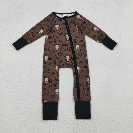 RTS NO MOQ（In Stock ) Character Mountain Bull Head Brown Zipper Long-Sleeved Bodysuit