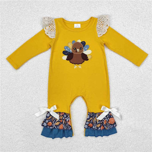 RTS NO MOQ（In Stock ) LR1423 Embroidered Turkey Long Sleeve Bodysuit