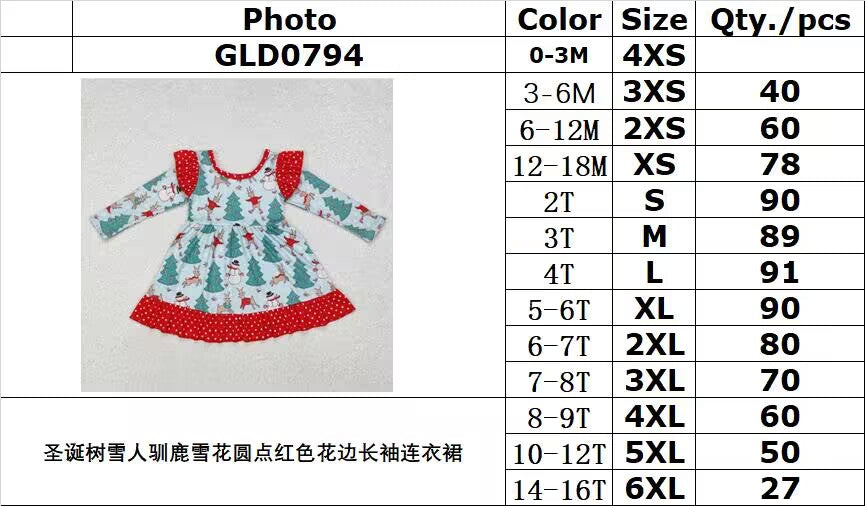 RTS NO MOQ ETA 5/7days arrived GLD0794 Christmas tree snowman reindeer snowflake polka dot red lace long-sleeved dress