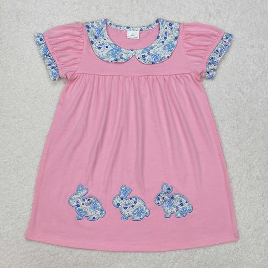 RTS NO MOQ ETA 5/7days Arrived GSD1615 Embroidered flower floral bunny doll collar pink short-sleeved dress