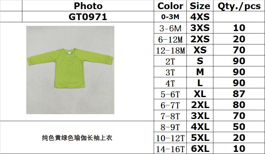 RTS NO MOQ GT0971 Pure yellow-green yoga long-sleeved top