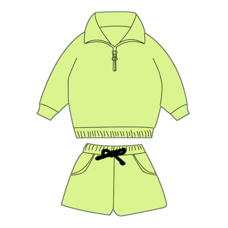 Custom moq 3 eta 6-8 weeks Cyan loose zipper pullover solid color long-sleeved top and shorts set