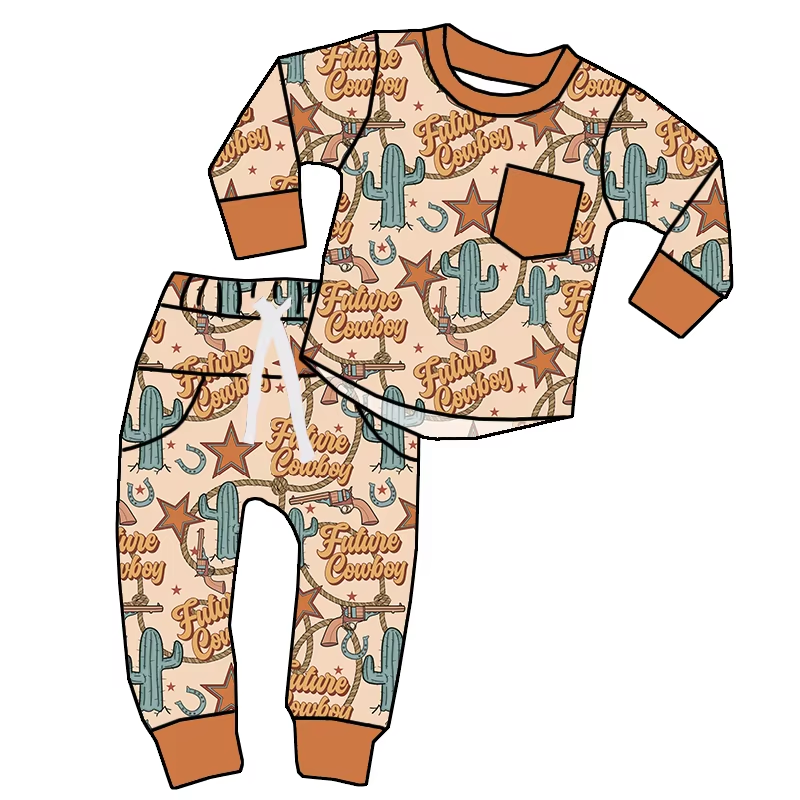 Custom moq 3 eta 6-8 weeks Cactus-Word-Rope-Five-Pointed Star Pattern Brown Pocket Long Sleeve Suit