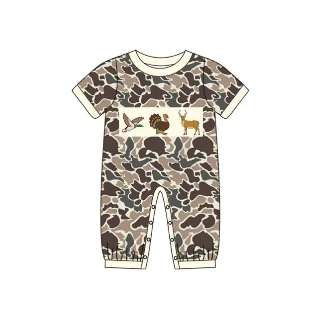 Custom moq 3 eta 7/8week moq 5 eta /4/5week Animal Print Brown Camouflage Short Sleeve Long Pants Jumpsuit