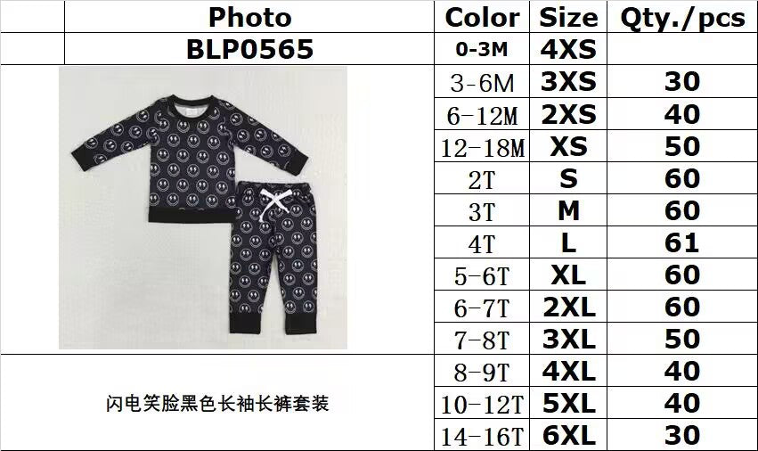 rts no moq BLP0565 Lightning Smiley Face Black Long Sleeve Pants Set