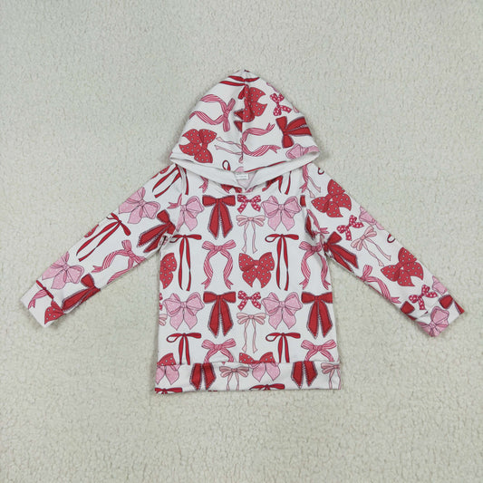 RTS NO MOQ GT1059 Pink bow pattern hooded long-sleeved top