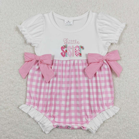 SR0588 little sister letter white lace pink plaid short-sleeved jumpsuit