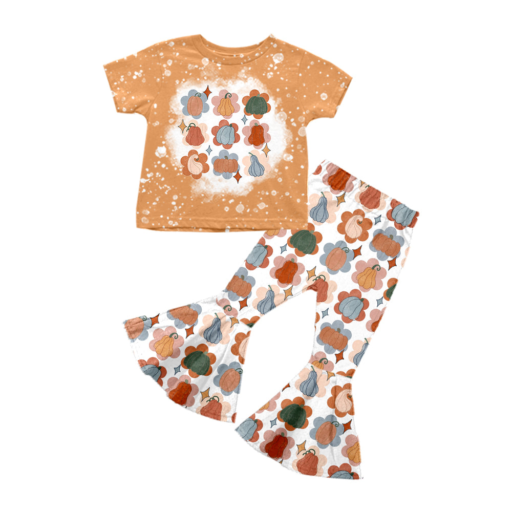 5.1custom each style moq 5eta 4-5week Sibling Sister pumpkin prints orange girls outfits and baby romper and boys outfits and jumpsuits and dress match family design