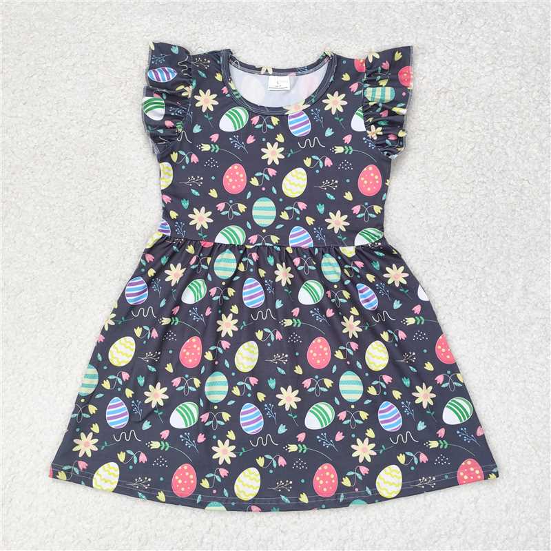 RTS SALES NO MOQ G6-13-5、Colorful egg flower black flying sleeve dress 彩色蛋小花黑色飞袖裙