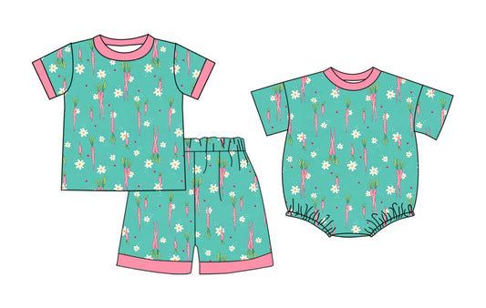 26.1.6 custom each style moq 5 eta 6-8week Sibling Sister easter baby boy short sleeve shorts sets and romper match design