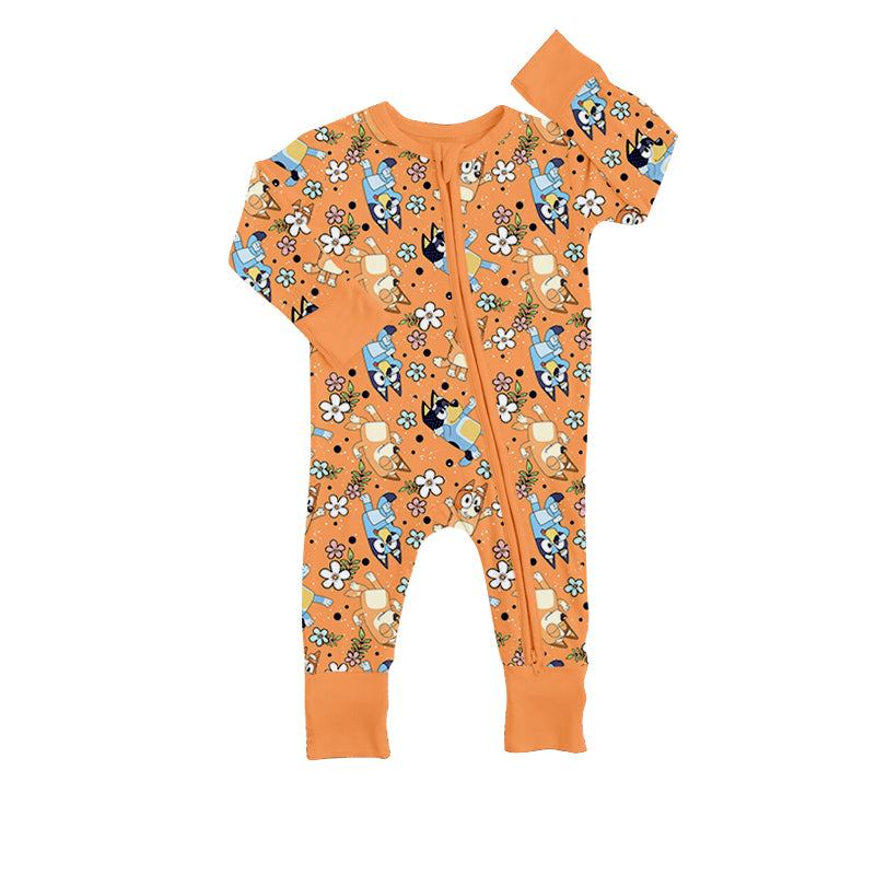 5.1（1）custom each style moq 5eta 4-5week Sibling Sister cartoon characters prints orange girls outfits and romper and set match family design