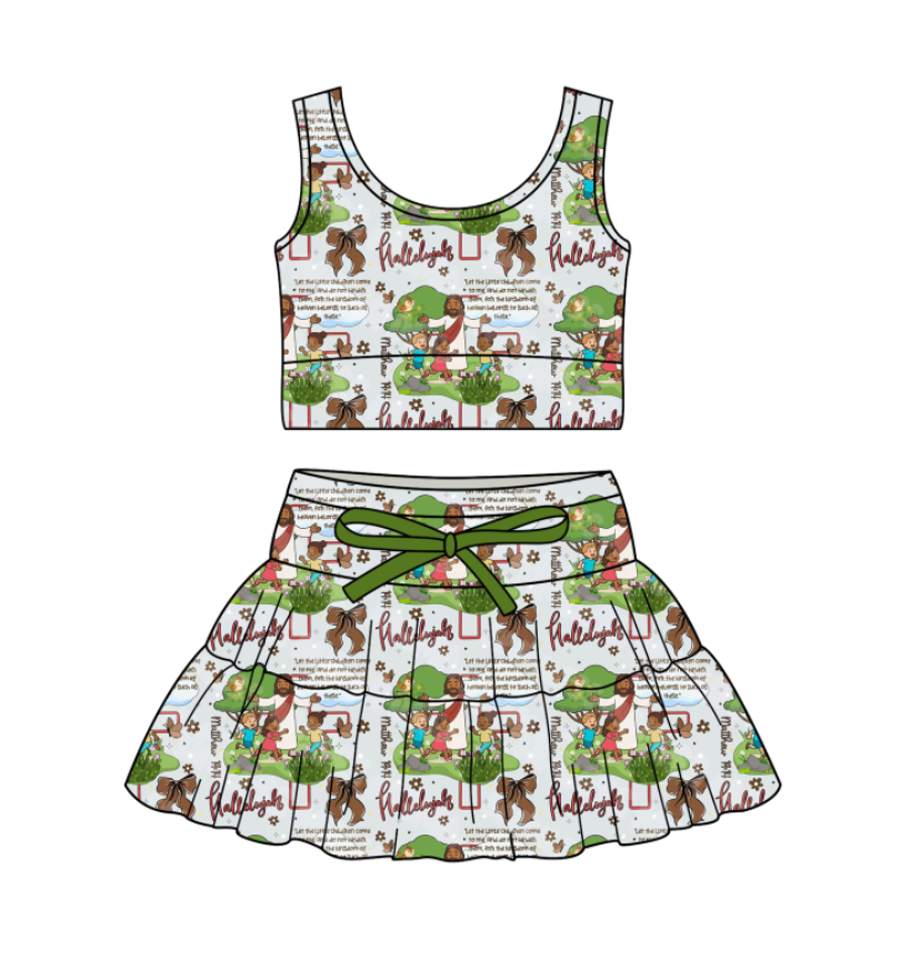 Custom moq 5 mix size milk silk baby girl clothes summer cartoon sleeveless skirts sets