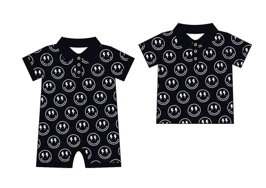 25.11.28 Custom each style moq 5 eta 6-8 week Sibling Sister smiley baby boy short sleeve top and rompers match family design