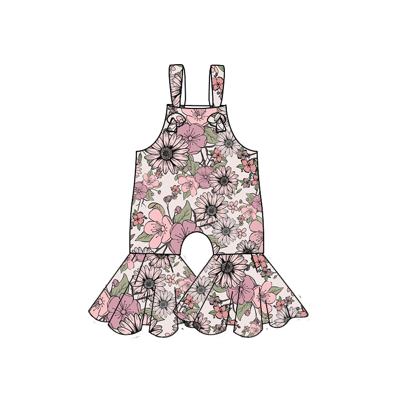 5.7custom each style moq 5eta 4-5week Sibling Sister big flower prints pink girls outfits and baby romper match family design