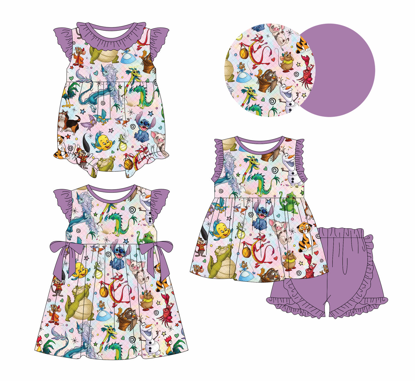 1.14 custom each style moq 5eta 4-6week Sibling Sisters cartoon baby girl short sleeve shorts sets and dress and rompers match family design