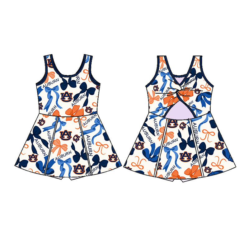 Custom moq 5 mix sizes summer teams baby girls clothes team blue short sleeve skirts shorts sets dress 1 and dress 2 and dress 3 and dress 4-25.5.13