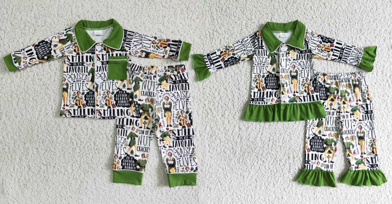 Baby Girls boys character print green Family siblings set