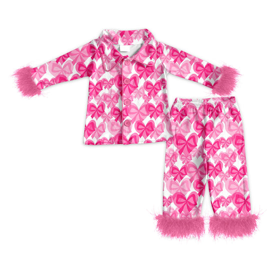 25.11.25 custom each style moq 5 eta 6-8week Sibling Sisters love bow plush baby girl clothes long sleeve pants sets