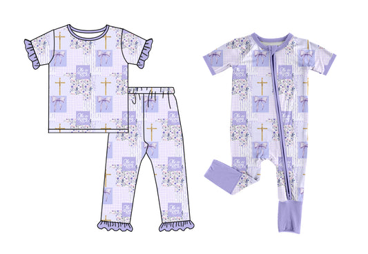 26.1.3 custom each style moq 5 eta 6-8week Sibling Sisters easter floral bow baby girl clothes short sleeve pants sets and romper match family design