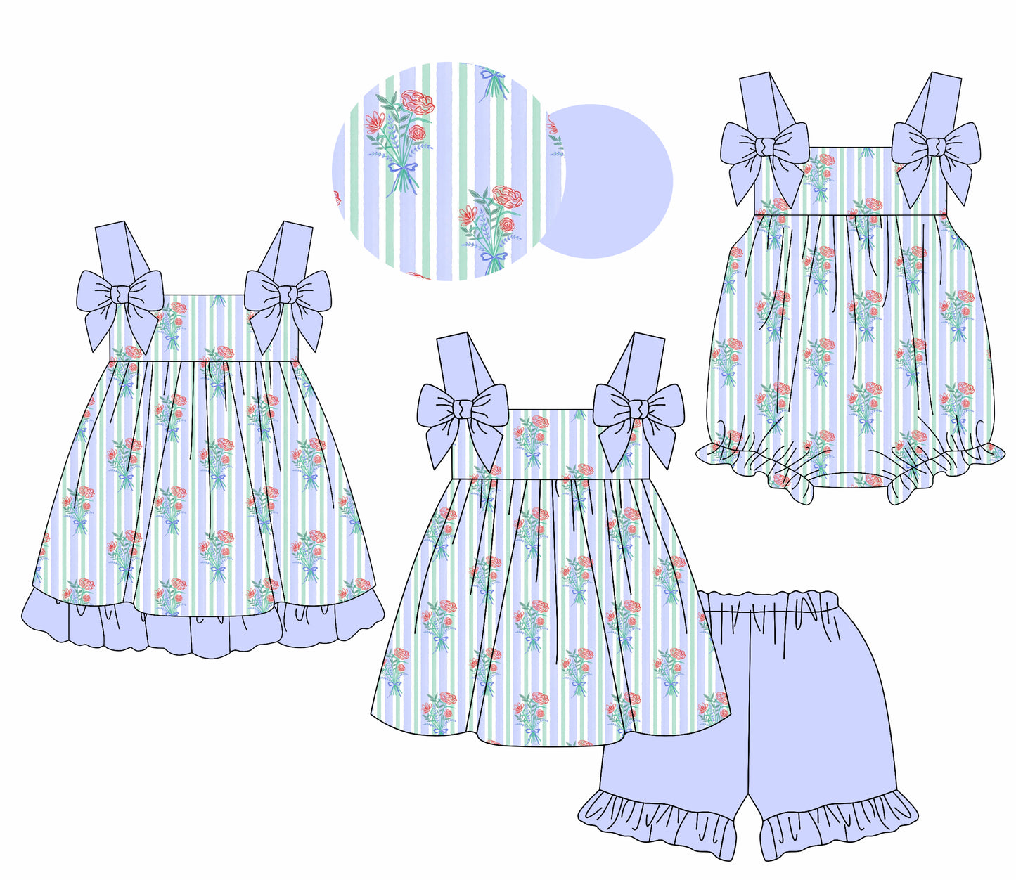 1.21 custom each style moq 5eta 4-6week Sibling Sisters floral baby girl short sleeve shorts sets and dress and rompers match family design