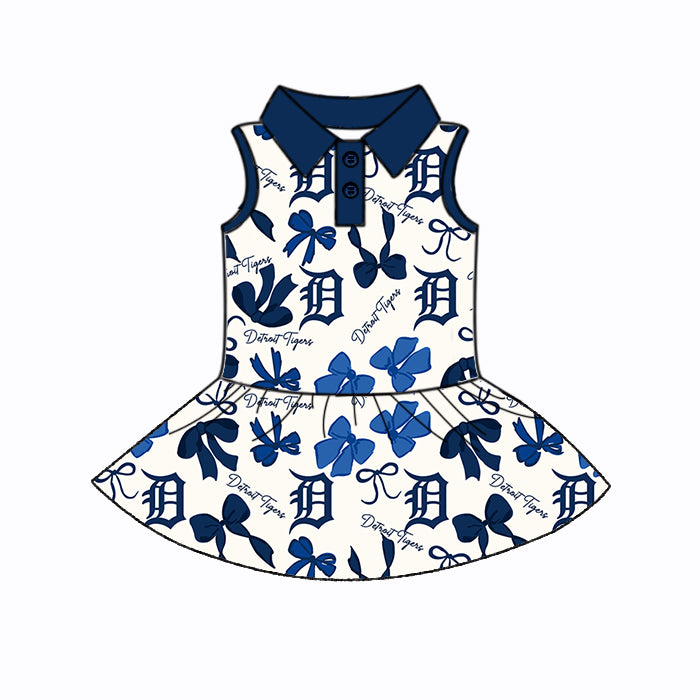 Custom moq 5 mix sizes summer teams baby girls clothes team blue short sleeve skirts shorts sets dress 1 and dress 2 and dress 3 and dress 4-25.5.21