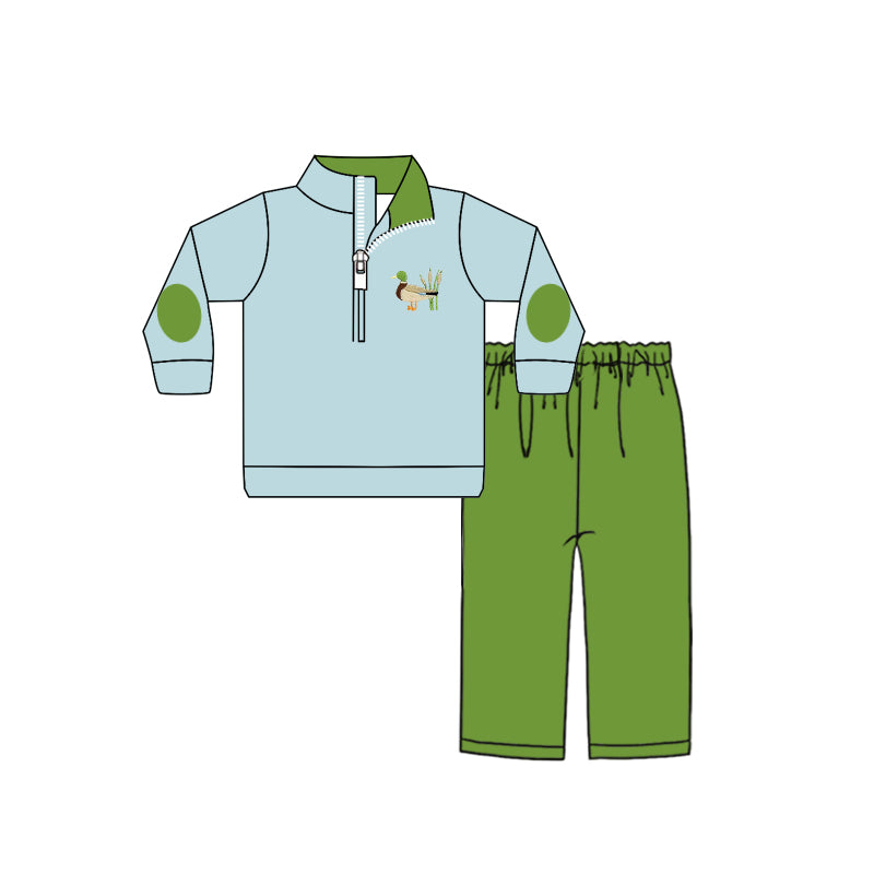 9.27 custom each style moq 5eta 4-6week baby boys clothes duck green long sleeve pants sets