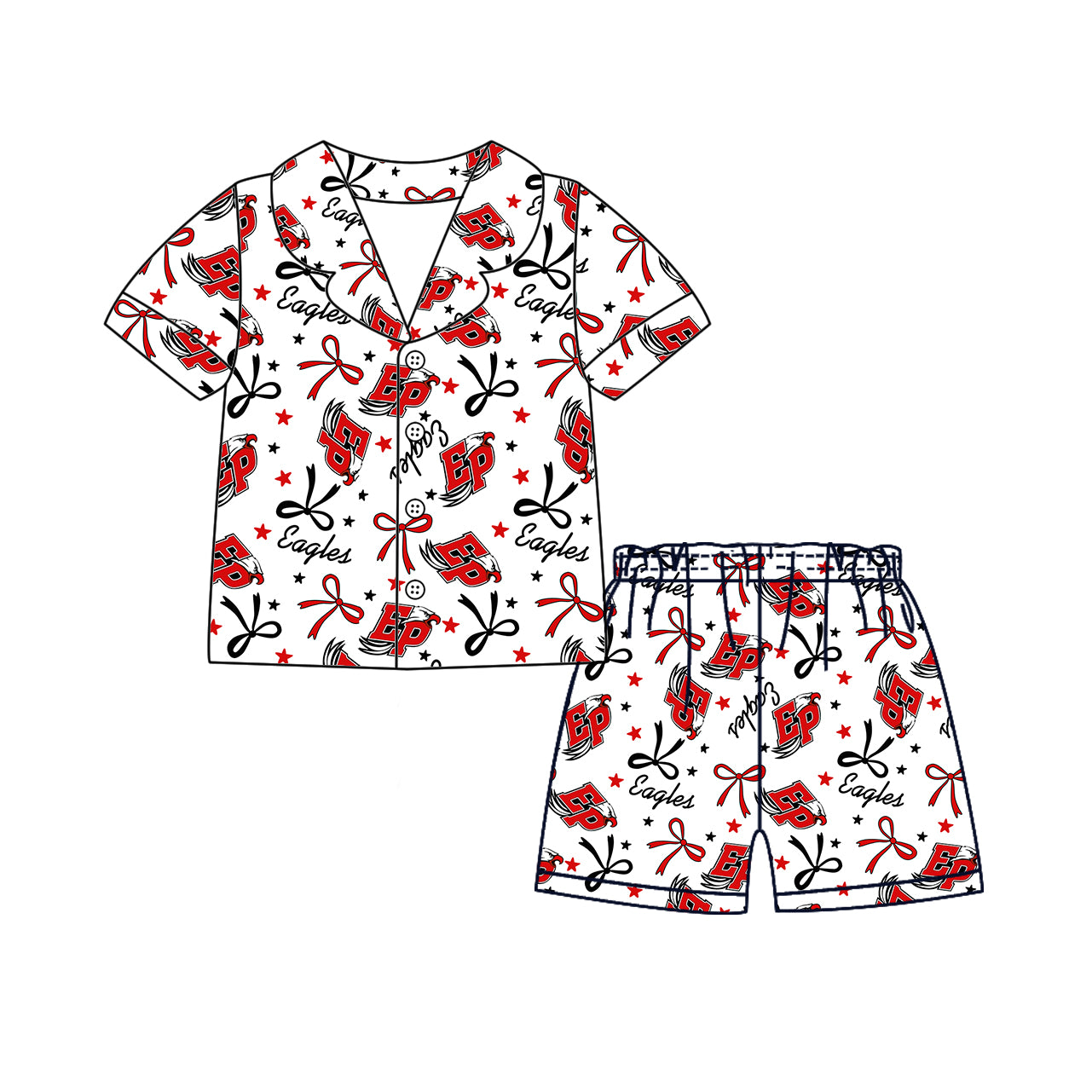 Custom moq 5 mix sizes summer teams baby girls clothes team red short sleeve shorts sets dress kids pants-25.5.12